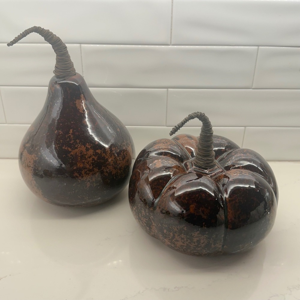 Pier 1 Imports Ceramic Pumpkin and Gourd Set Excellent Condition